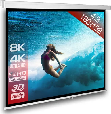Produktbild von 4:3 Slenderline Heimkino Beamer Rolloleinwand 180 x 138 (174x130)cm / Gehäuselänge 196 cm / FULL HD / 3D / 4K / HDTV / manuelle Leinwand