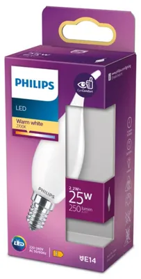 Produktbild von Philips LED Leuchtmittel Windstoß Kerze 2,2W = 25W E14 matt 250lm warmweiß 2700K