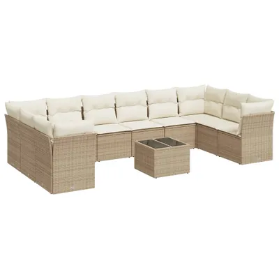 Produktbild von 11-tlg. Garten-Sofagarnitur mit Kissen Beige Poly Rattan
