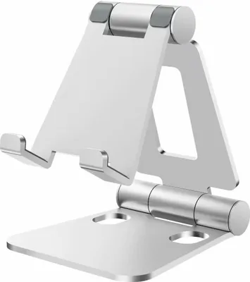 Produktbild von Verstellbare Handy Ständer, Tablet Ständer : Tisch Handy Halterung für Phone Xs Max, Xs, XR, X, 8, 7, 6 Plus, Pad Air 2 3 4, Mini 2 3 4 und 4-8 Zoll Device (Silber)