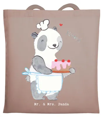 Produktbild von Mr. & Mrs. Panda Tote Bag Bär Kochen - Braun Pastell - Geschenk, Hobbyköchin, Stoffbeutel, Tasche, Jutebeutel, dokumententasche, Einkaufstasche, Hobbykoch