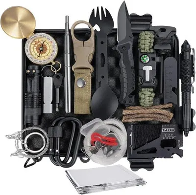 Produktbild von Überlebensset 20-in-1 – Robustes Equipment – Inklusive Klappmesser und Taschenlampe – Für Abenteurer und Outdoor-Enthusiasten