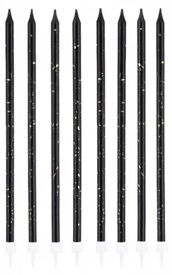 Produktbild von PartyPal Elegante Geburtstagskerzen Schwarz Gold 15cm 8 Stück