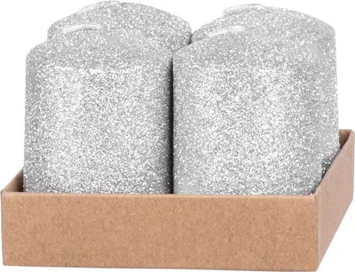 Produktbild von Kerze MagicHome Weihnachten, 4x6 cm, zylindrisch, Packung 4 Stk., silber, mit Glitzer, Advent