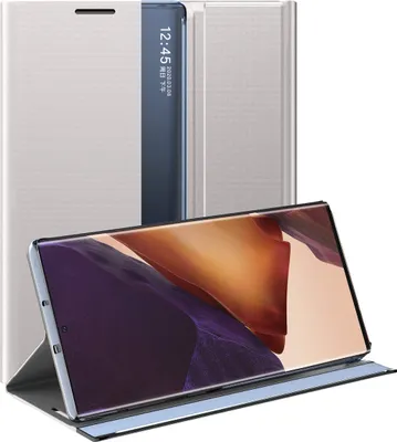Immagine prodotto di Custodia Galaxy Note 20 Ultra, Custodia sottile in pelle flip con finestra e supporto per Samsung Galaxy Note 20 Ultra Argento