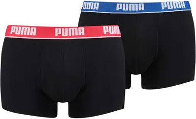 Produktbild von PUMA Herren Basic Trunks, 2er Pack - Boxer Shorts, Baumwolle Stretch, einfarbig Schwarz (rot/blau) S