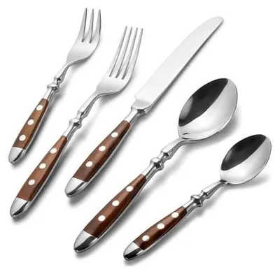 Produktbild von Alata Besteck Set für 6 Personen - Rustikales Tafelbesteck Set aus Edelstahl mit Braunen Griffen - Geschmiedet und Schwer - 30-teilig - Serie Berlin