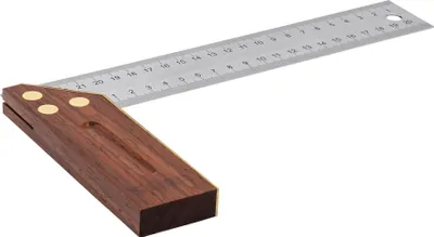 Produktbild von STIER Anschlagwinkel, Schreinerwinkel, Palisander, 90° / 45°, 250 mm, mit Griffhohlkehle, Messingbeschlag