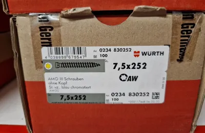 Produktbild von Art. 0234830252 Würth AMO III Schrauben 7,5 x 252 ohne Kopf AW 30 Fenstermontage, 100 Stück