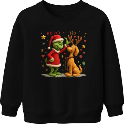 Produktbild von Grinch gestrickt Wolle Rentier Weihnachten lustig Retro Geschenk Uni Kinder Sweatshirt Pullover, Schwarz, 152
