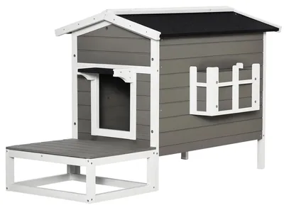 Produktbild von PawHut Katzenhaus Winterfest Wasserdicht 115 x 66,5 x 74,7 cm Grau+Weiß