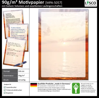 Produktbild von Motivpapier Briefpapier (Meer-5057, DIN A4 25 Blatt) schöner Sonnenuntergang am Meer, Sunrise in the Sea