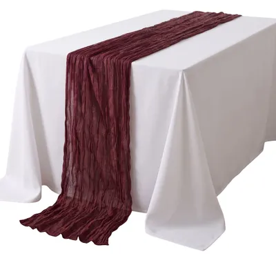 Produktbild von G.schmückt Chiffon Tischläufer Schal 3 Meter lang 90 cm breit, Tischdecke Stoff in Knitteroptik für Hochzeiten & Festlichkeiten Burgund