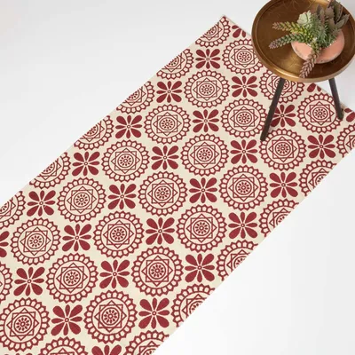 Produktbild von HOMESCAPES Cassia Teppich-Läufer Baumwolle - 66 x 200 cm, rot-weiß gemustert