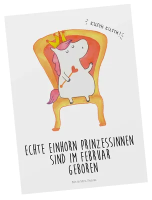 Produktbild von Mr. & Mrs. Panda Postkarte Februar - Weiß - Geschenk, Prinzessin, Grußkarte, Monat, Postkarten, kunstkarte, Ansichtskarten, Geburtstagsgeschenk, Unicorn, Fotokarte