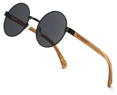 Produktbild von SolidKeus – Runde Sonnenbrille aus Holz mit polarisierten Gläsern und UV-Schutz