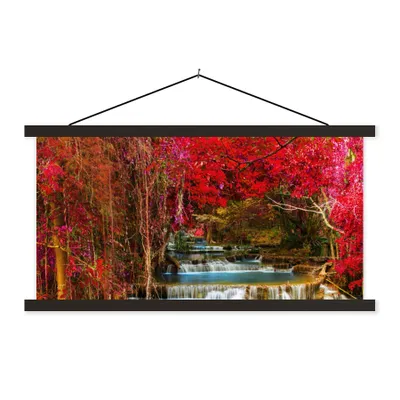 Produktbild von MuchoWow® Textilposter Wasserfall - Rosa - Bäume 120x60 cm mit schwarzem Rahmen - Dekoration Schlafzimmer