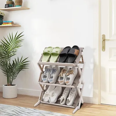 Produktbild von Multi-Tier Faltbares Schuhregal, 3 Etagen freistehendes Schuhregal, Schuhaufbewahrungsorganisator für Eingänge, Wohnzimmer