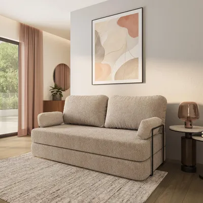 Produktbild von Masseno Schaumstoffsofa NIKSI mit Schlaffunktion, Schlafsofa, Wohnzimmersofa, Couch, Sofa, Bettsofa, Bucle-Stoff – Beige QUELLE 05