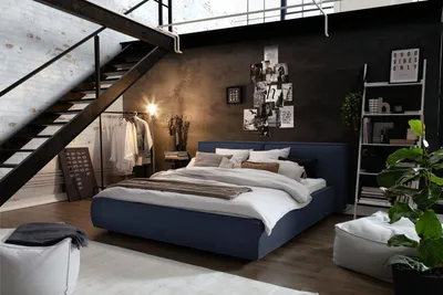 Produktbild von KAWOLA Bett CARLO Polsterbett Stoff dunkelblau 160x200cm