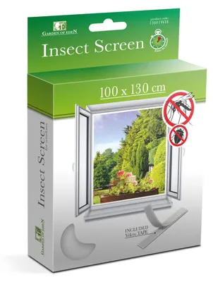 Zdjęcie produktu dla Siatka przeciw owadom do okien – z zapięciem na rzep – 100 x 130 cm – biała – można prać i odporna na promieniowanie UV – do okien i drzwi [11601WH]