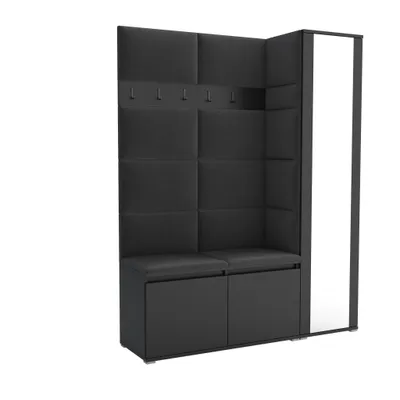 Produktbild von Garderobe LUTON 7 BLACK 16 - Farbe: schwarz, moderne Garderobe 40x145x186 cm, funktionelle Lösung für den Flur, Garderobe, Möbel für den Flur,
