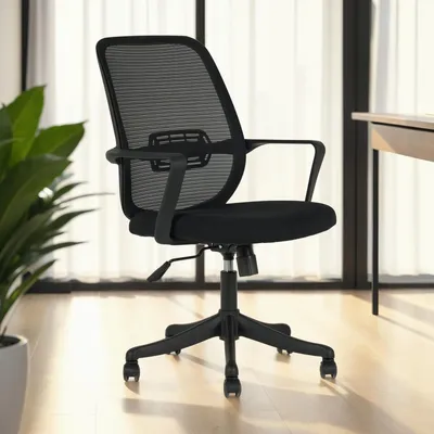 Produktbild von Bürodrehstuhl MOLLIS höhenverstellbar mit Armlehnen in weiß & Mesh-Bezug in schwarz - Ergonomisch gepolstert & atmungsaktive Rückenlehne, Drehstuhl mit Rollen für harte & weiche Böden