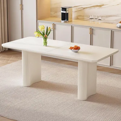 Immagine prodotto di Tavolo da pranzo rettangolare, color crema, 160 cm, con angoli arrotondati