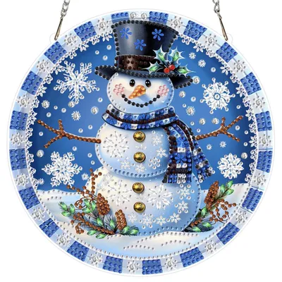 Produktbild von Diamond Painting Anhänger Schneemann mit Kette, Fensterbilder Bastelset für Kinder & Erwachsene