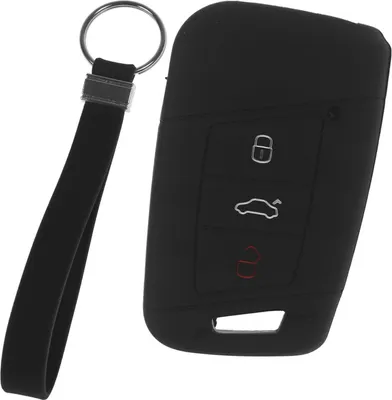 Produktbild von Auto Schlüssel Silikon Schutz Hülle + Schlüsselband Schwarz Kompatibel mit VW Passat B8 Arteon Skoda Kodiaq 3 Tasten KEYLESS SMARTKEY