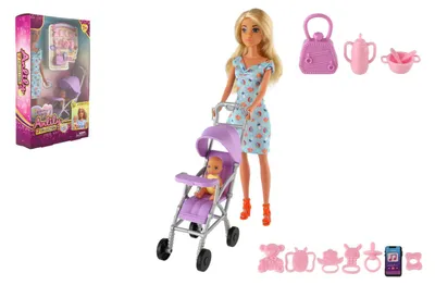 Immagine prodotto di Bambola Anlily alta 30 cm con bambina e carrozzina, accessori inclusi, confezione in plastica di dimensioni 20x32x7 cm