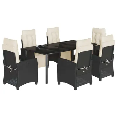 Produktbild von 7-tlg. Garten-Essgruppe mit Kissen Schwarz Poly Rattan