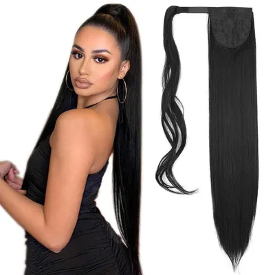 Zdjęcie produktu dla Doczepiane pasemko do włosów, koński ogon, 60 cm, 125 g, proste, gładkie, czarne