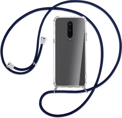 Produktbild von Handykette Backcover-Schutzhülle mit Band (Metall silberfarben) für OnePlus 8 - dunkelblau