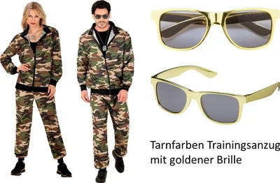 Produktbild von Set Tarnfarben Trainingsanzug Gr. S-XXL – Uni - Militär mit Goldbrille XL - 180-190cm