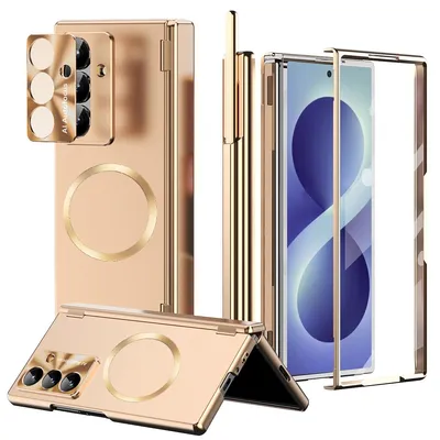 Image de Coque magnétique pour Samsung Galaxy Z Fold 8 Ultra, coque de protection rigide avec protection pour l'écran, la charnière et l'appareil photo, ainsi qu'un support pour stylet et un stylet. Couleur : or