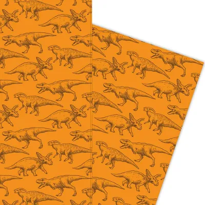 Produktbild von Klassisches Dinosaurier Geschenkpapier für die Forscher von morgen, orange - G5853, 32 x 48cm