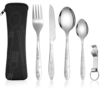 Productafbeelding van Campingbestekset van 6 stuks met lepel, vork, mes en opbergtas