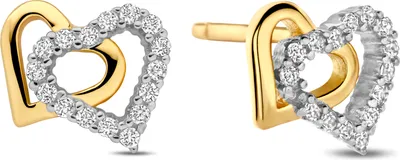 Produktbild von New Bling - 9NB-1435 - zilveren oorbellen met zirkonia hartje - 925 sterling silver - Gold plated
