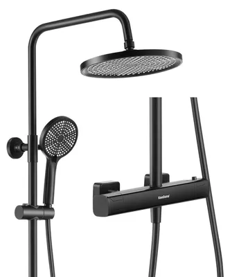 Zdjęcie produktu dla System prysznicowy z termostatem, stal nierdzewna, deszczownica 25 cm, słuchawka prysznicowa z 3 trybami strumienia