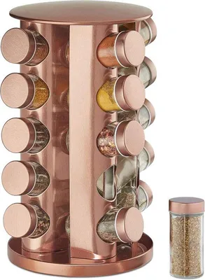 Produktbild von Famanu Kräuterregal drehbar mit 20 Gewürzgläsern aus Edelstahl und Glas in Kupferoptik