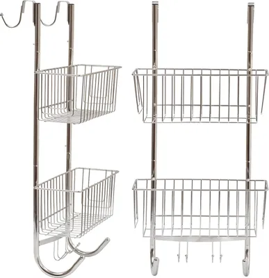 Produktbild von Hängendes Badezimmerregal aus Edelstahl - Rostfrei - Doppelte Duschablage - Ohne Bohren - Duschregal mit Handtuchhaken - 70 cm x 19 cm x 185 cm
