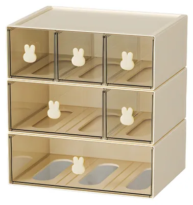 Produktbild von Schreibtisch-Organizer mit 6 Schubladen und Hasengriffen - Stapelbare Aufbewahrungsbox