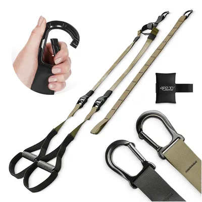 Produktbild von 4FIZJO TRX Trainingsbänder Set, mit Türanker, Karabiner und Aufbewahrungstasche, für Fitness und Functional Training, khaki