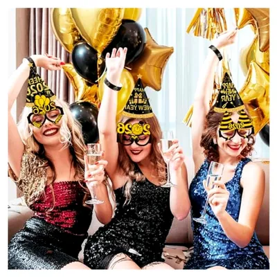 Produktbild von Silvester Deko 2026 Party Set, 14 Teile Happy New Year Brille Hut, Schwarz Gold Partyhüte und Silvester Brille, Lustige Silvesterdeko Foto Requisiten für Neujahr Deko und Silvesterparty Fotobox Accessoires