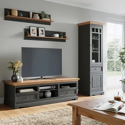 Produktbild von Wohnzimmer Set, Massivholz in grau mit Kiefer Optik BORMIO-163, 4-teilig