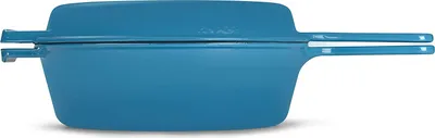 Produktbild von Echtwerk Schmortopf Grillpfanne 2-in-1 Set, Gusseisen Bräter mit Deckel, Gusseisentopf mit Emaille-Beschichtung BBQ Induktion Grau, 2,5 L, Farbe:Hellblau