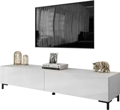 Produktbild von RTV Schrank COLETTE IV 175 cm Weiß / Weiß hochglanz mit LED-Beleuchtung, Beine: Schwarz