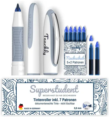 Productafbeelding van Rollerball superstudent (antraciet) - Incl - 7 blauwe patronen