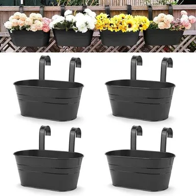Produktbild von Metallene Wandblumenampel, schwarz, 4-teilig, für Balkon und Garten
